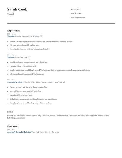 Tinsmith Resume