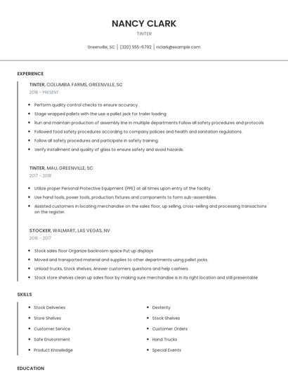 Tinter Resume
