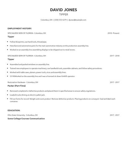 Tipper Resume
