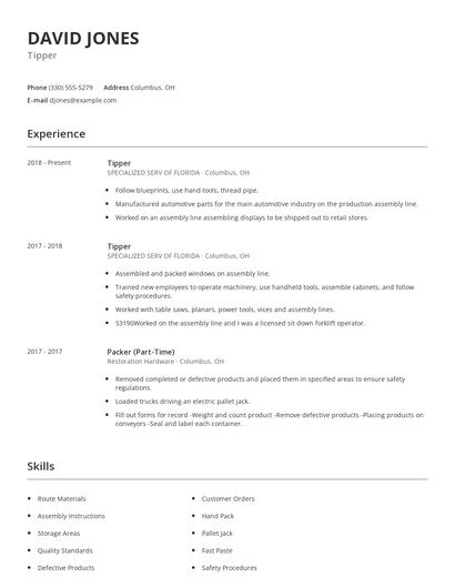 Tipper Resume