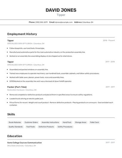 Tipper Resume