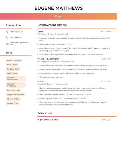 Tipper Resume