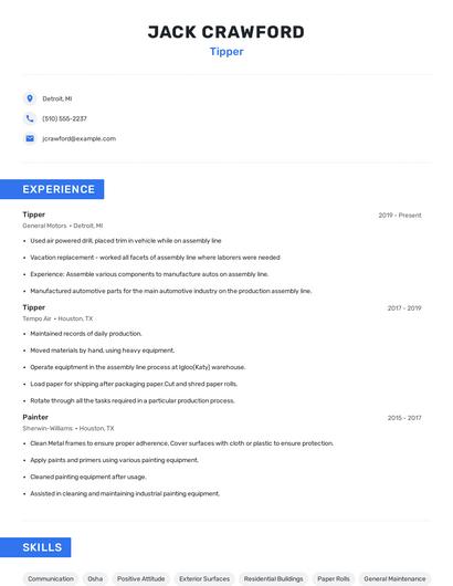 Tipper Resume