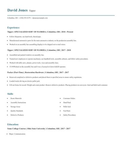 Tipper Resume