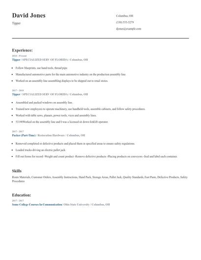 Tipper Resume