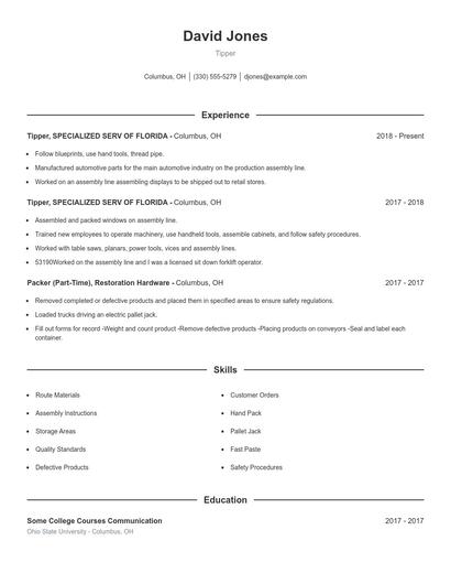 Tipper Resume