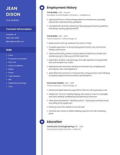 Tire Builder Resume