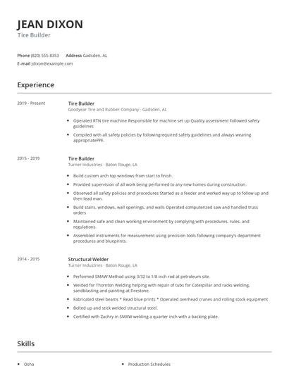 Tire Builder Resume