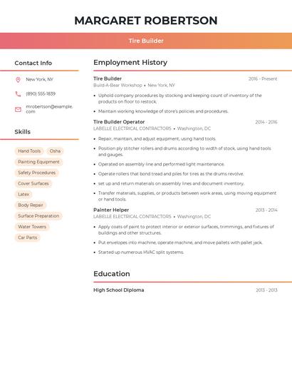 Tire Builder Resume