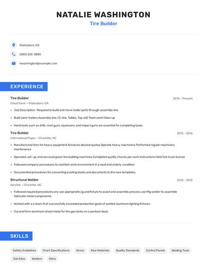 Tire Builder Resume