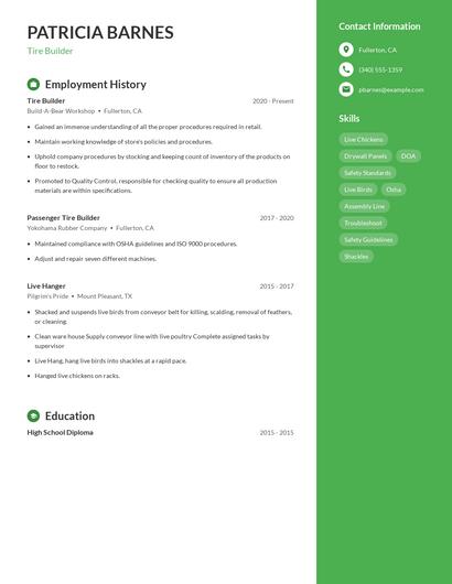 Tire Builder Resume