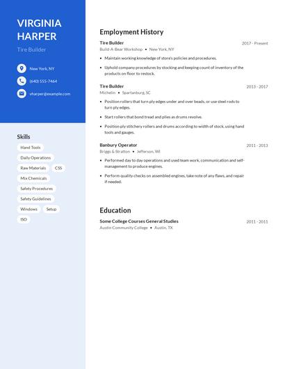 Tire Builder Resume