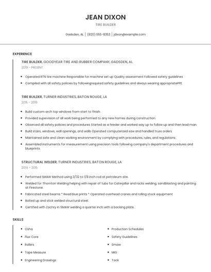 Tire Builder Resume
