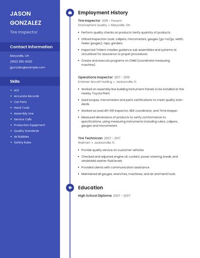 Tire Inspector Resume