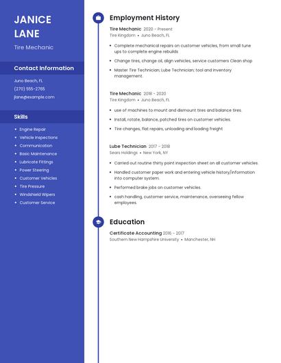 Tire Mechanic Resume
