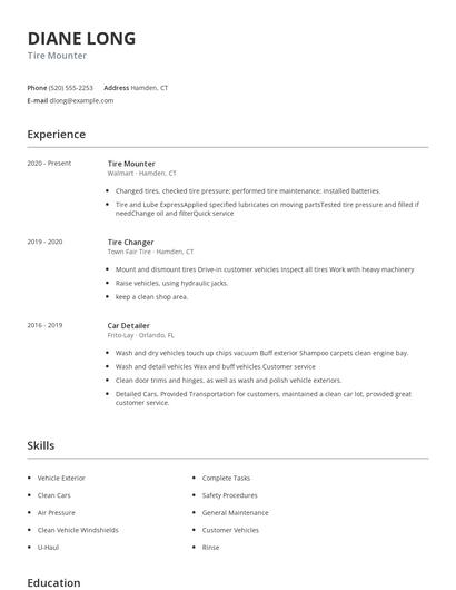 Tire Mounter Resume