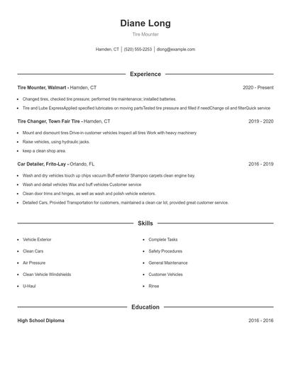 Tire Mounter Resume