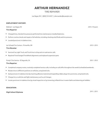 Tire Repairer Resume