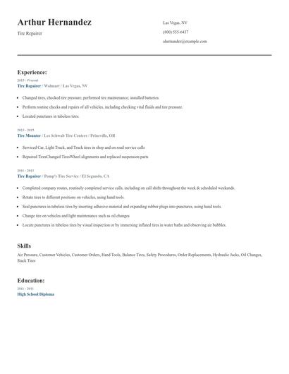 Tire Repairer Resume