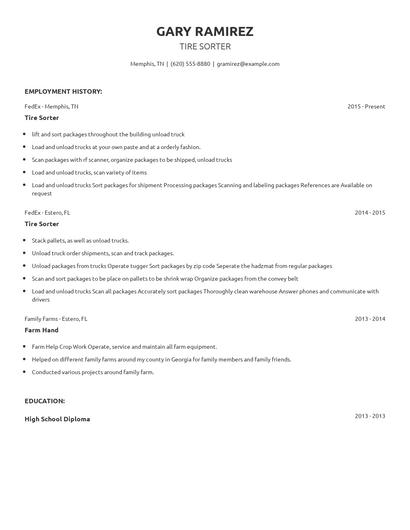 Tire Sorter Resume