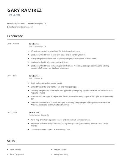 Tire Sorter Resume