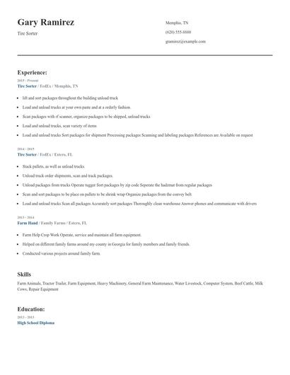Tire Sorter Resume