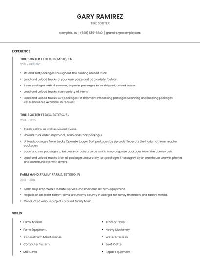 Tire Sorter Resume