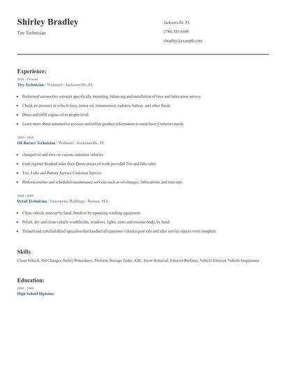 Tire Technician Resume