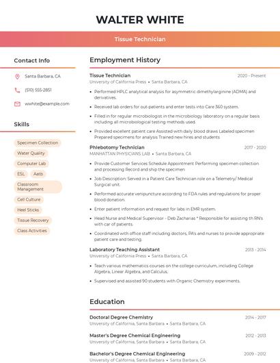 Tissue Technician Resume