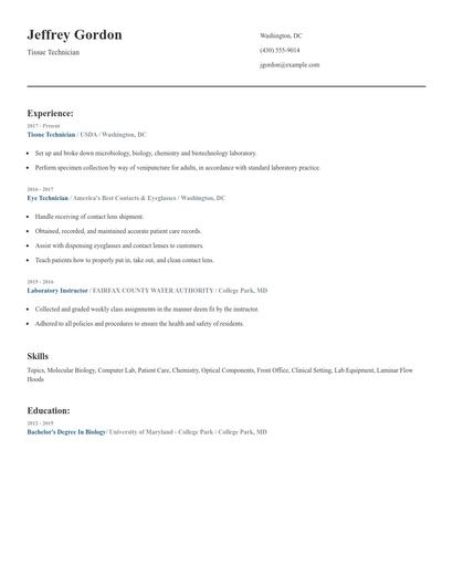 Tissue Technician Resume
