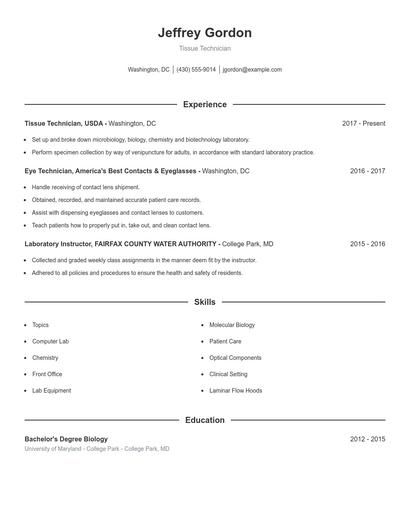 Tissue Technician Resume