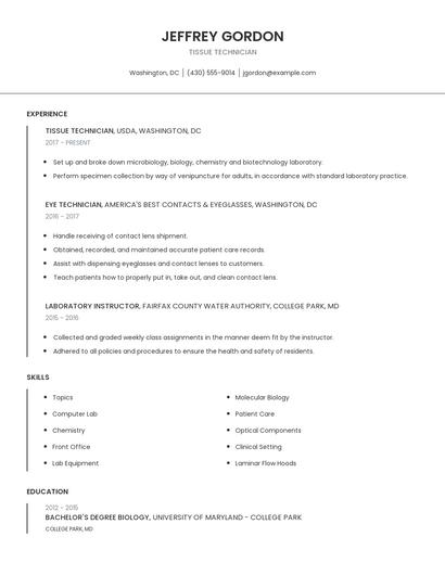 Tissue Technician Resume