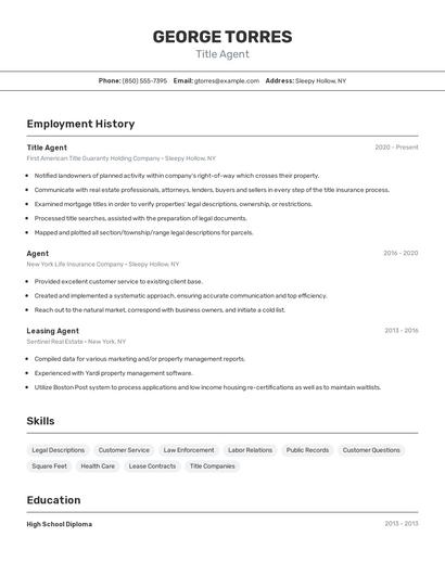 Title Agent Resume