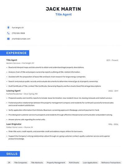 Title Agent Resume