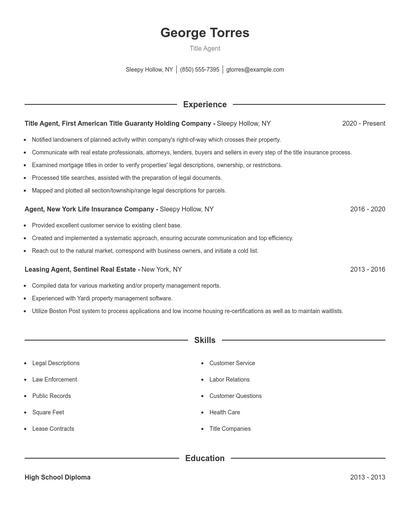 Title Agent Resume