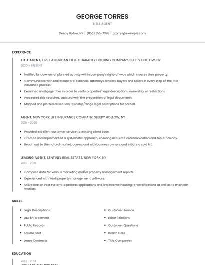 Title Agent Resume