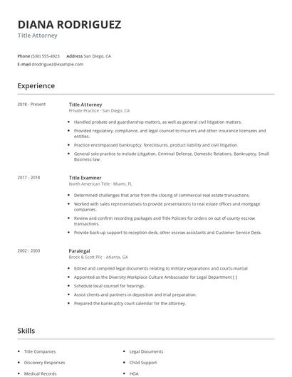 Title Attorney Resume