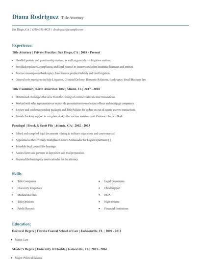 Title Attorney Resume