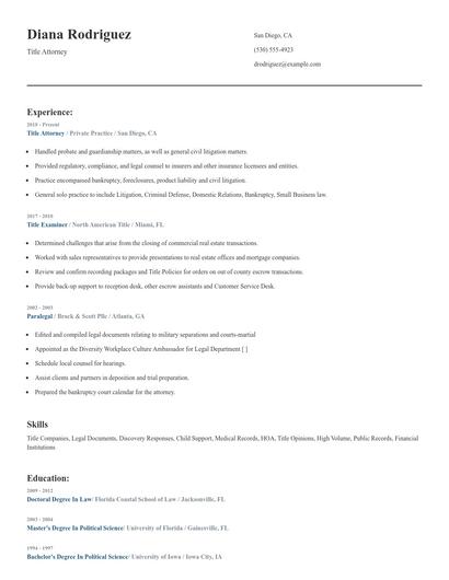 Title Attorney Resume