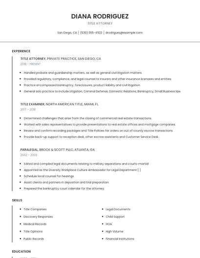 Title Attorney Resume