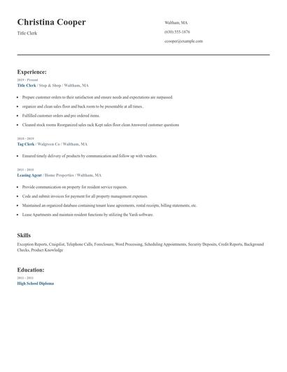 Title Clerk Resume