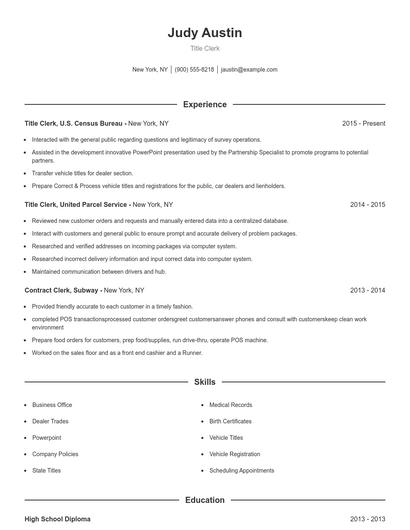 Title Clerk Resume