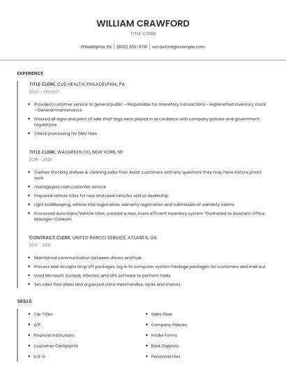 Title Clerk Resume