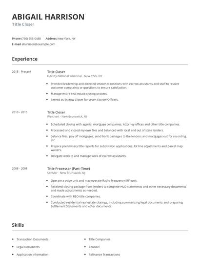 Title Closer Resume