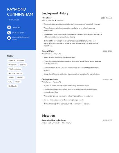 Title Closer Resume