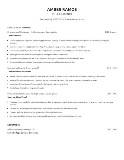 Title Examiner Resume