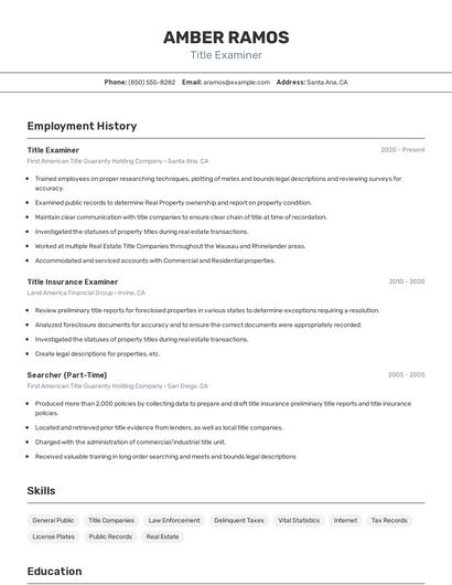 Title Examiner Resume