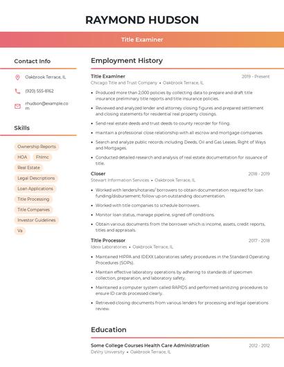 Title Examiner Resume