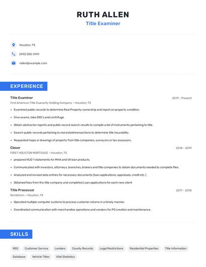 Title Examiner Resume