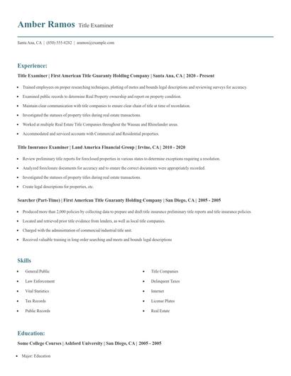 Title Examiner Resume